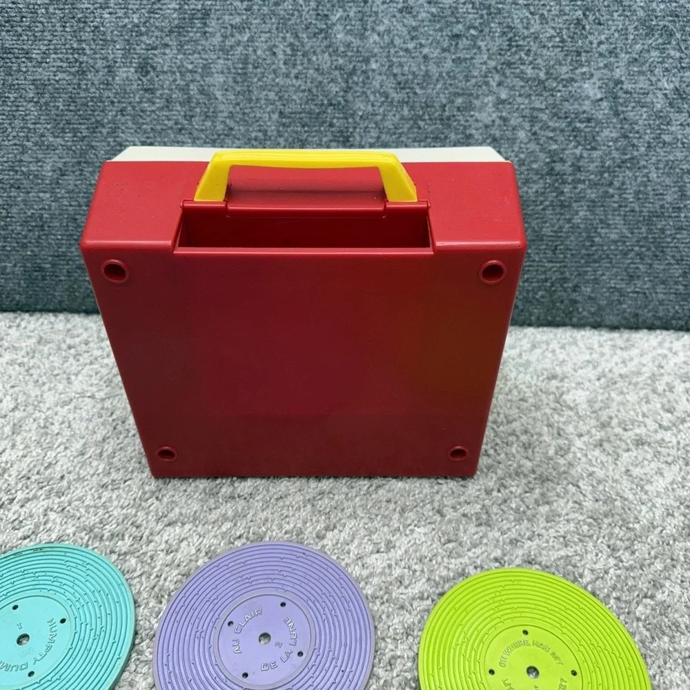 Vintage 1971 Fisher Price Music Box Record Player Toy 5 Record Disks 995 Works